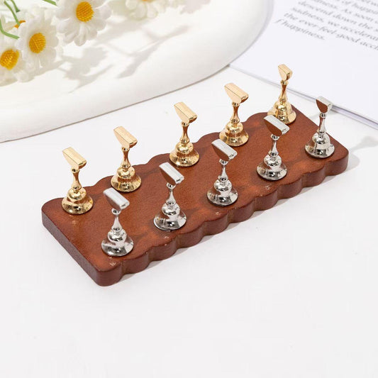 10 Piece Nail Art Holder Stand Set with Wooden Base